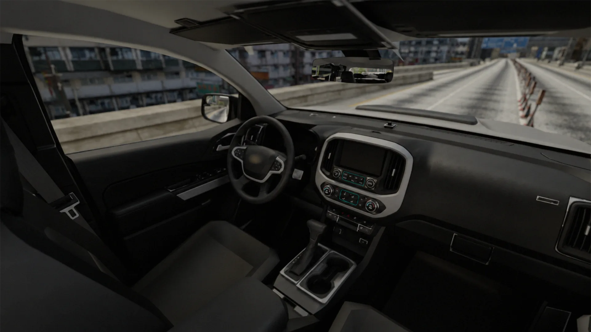 3D render of a pickup cabin interior with the centre console in view